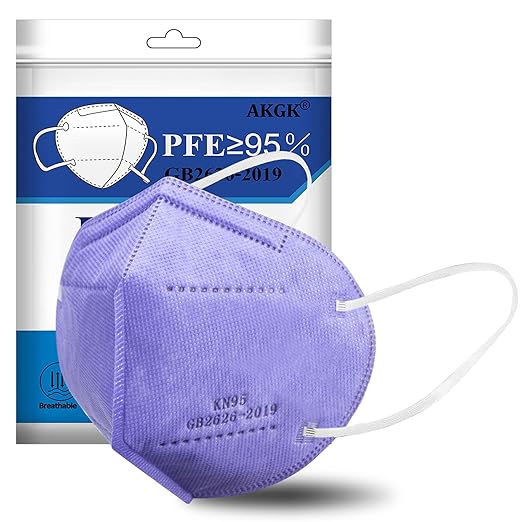 akgk KN95 Face Mask 50 PCS, Breathable Protection Masks, 5-Ply KN95 Purple Masks, Cup Dust Safety Masks