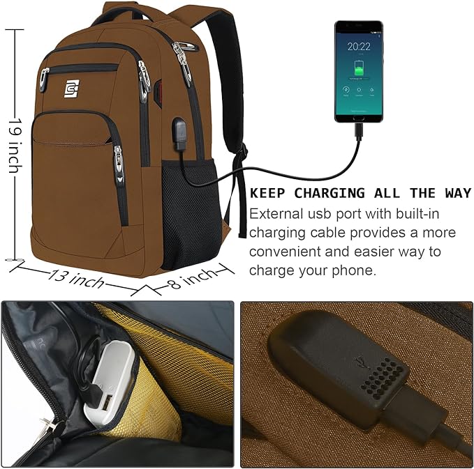 Laptop Backpack,Business Travel Anti Theft Slim Durable Laptops Backpack with USB Charging Port,Water Resistant College Computer Bag for Women & Men Fits 15.6 Inch Laptop and Notebook-Brown