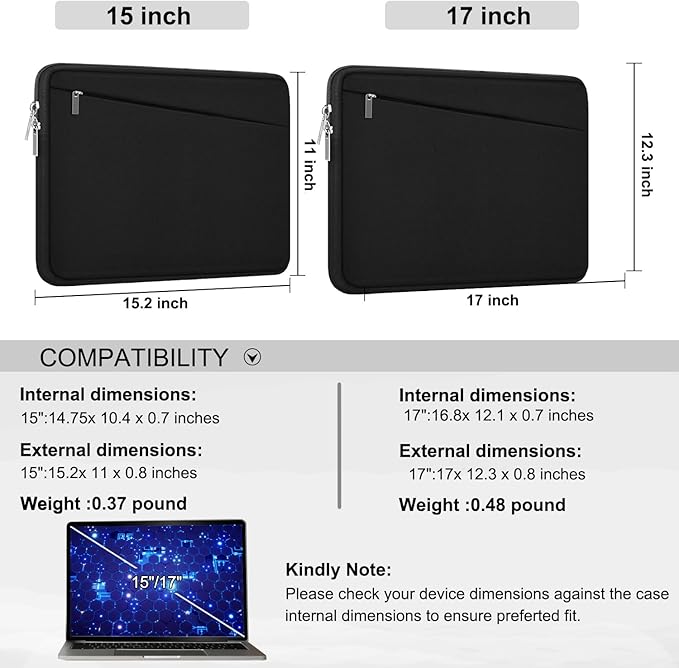 15 Inch Laptop Sleeve, Durable Computer Carrying Bag Protective Case Cover Briefcase Handbag with Front Pocket, Slim Laptop Case Cover for 15.4 Inch HP, Dell, Lenovo, Asus, Notebook, Black