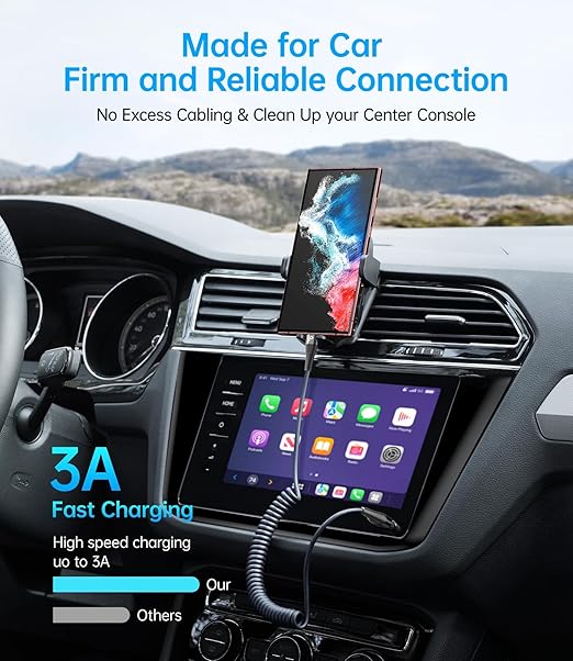 USB C to C Cable 100W 3FT for Car, Coiled USB C Cable Fast Charging for iPhone 16, Short USB Type C Cable for iPhone 17/16/15/Pro Max/Plus/Samsung Galaxy S23, Compatible All Type C Devices -Black