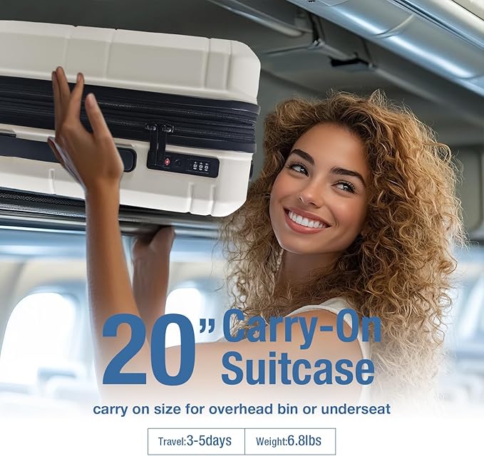 KYME Carry On Luggage 22x14x9 Airline Approved with TSA Lock Hard Shell Carry On Suitcase Lightweight Suitcases with Wheels Small Luggage for Men Women,Carry-On 20 Inch,White