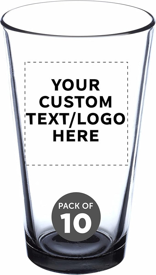Custom Libbey Pint Glass 16 oz. Set of 10, Personalized Bulk Pack - Beer Glasses, Heavy Duty Drinkware - Black