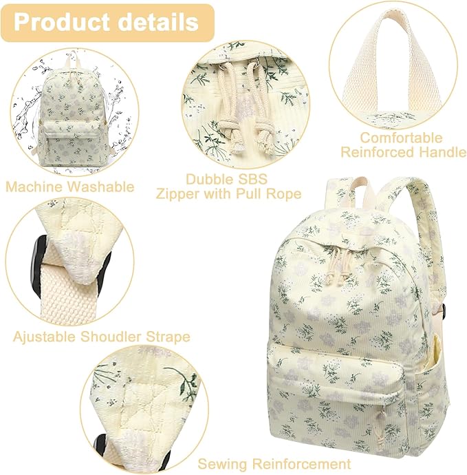 School Backpack for Teens Large Corduroy Bookbag Lightweight 15.6 inch Laptop Bag for Girls Women Casual High School College