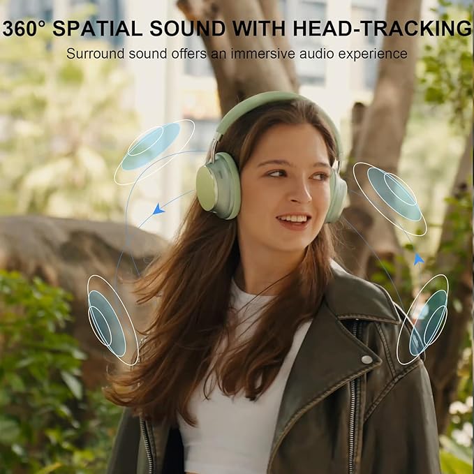 T-fun NC35 Hybrid Active Noise Cancelling Headphones, 360° Spatial Audio with Head Tracking, Over Ear Headphones Wireless Bluetooth 5.3, 55H ANC Playtime, Deep Bass, Custom EQ via App, for Travel Home