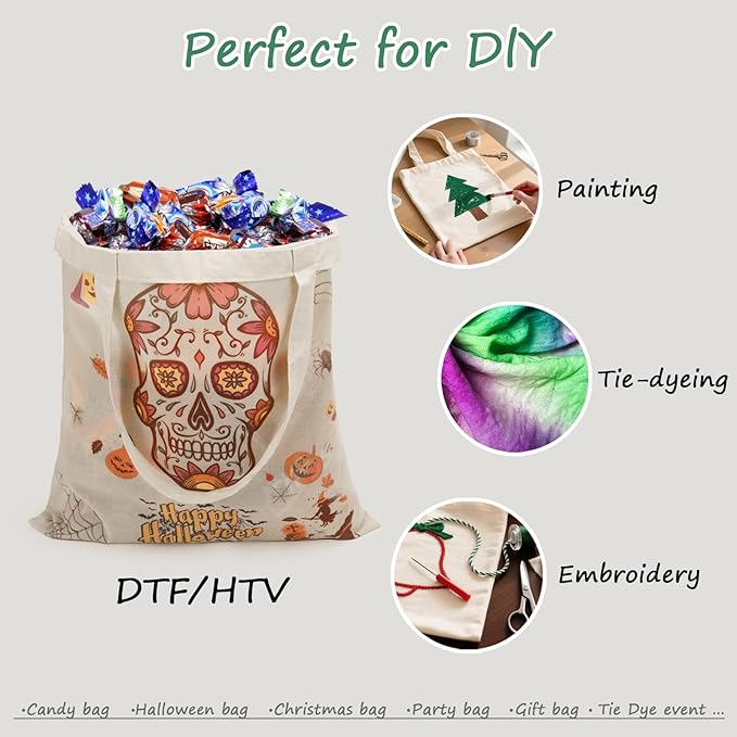 OKBA 20 | 50 Pack 15'' X 16'' Cotton Tote Bags for Tie Dye,Lightweight Tote Bags Bulk Reusable Grocery Shopping Cloth Bags