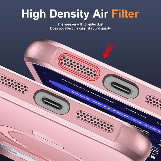 Compatible with iPhone 17 Pro Max Case with Invisible Magnetic O-Ring Stand Military-Grade Phone Case for iPhone 17 ProMax 6.9" [Compatible with Mag-Safe][Great Grip Feeling], Rose Gold