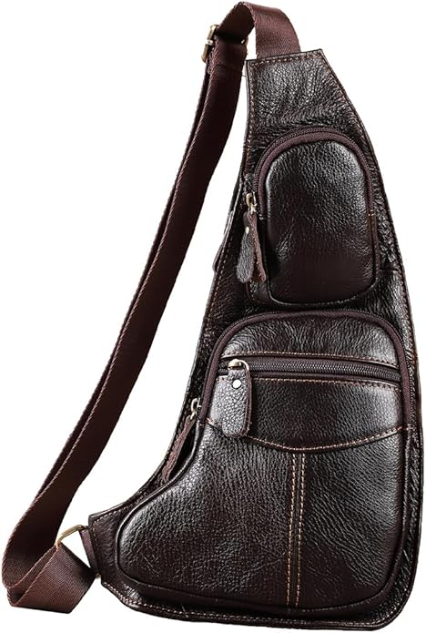 KPYWZER Vintage Leather Sling Bag Backpack for Men Crossbody Shoulder Chest DayPack Backpacks