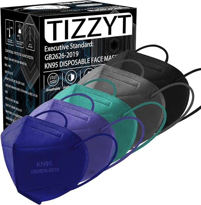 TIZZYT KN95 Face Mask | 50 Pack Disposable Face Mask | 5-Layers Comfortable Masks | KN95 Masks for Adults,Morandi Color