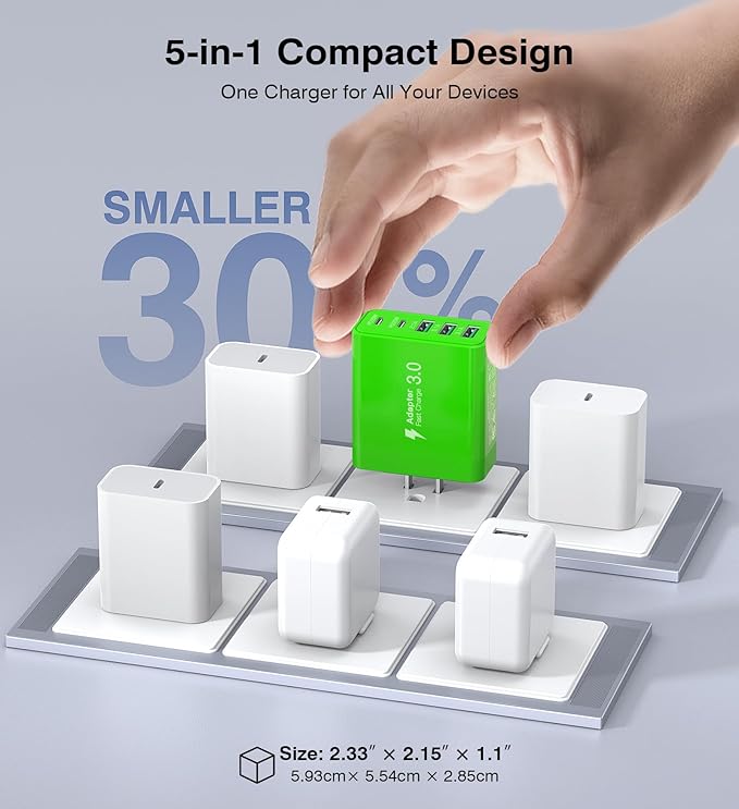 [2-Pack] USB C Wall Charger, 50W Fast USB C Charger Block, 5-Port PD Power Adapter + QC Wall Plug Multiport Type C Charging Block Cube Compatible with iPhone 16 15 14 13 12 11 Pro Max XR XS, Green
