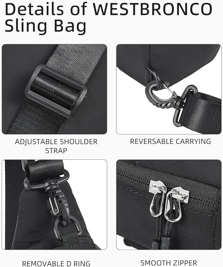 WESTBRONCO Small Sling Bag for Women Nylon Crossbody Sling Backpck Lightweight for Travel Casual Daily