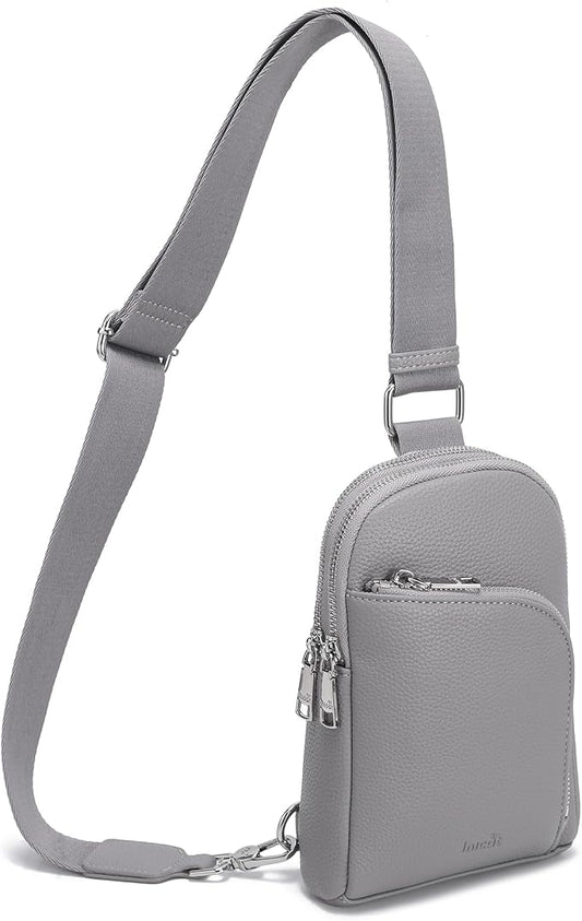 INICAT RFID Blocking Sling Bag Leather Crossbody Bags for Women Fanny Pack Cross Body for Woman Chest Bag for Travel 1.9L