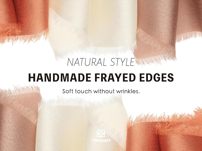 Vitalizart Silky Satin Ribbon Fall 1 Inch x 15 Yard Wooden Spool Terracotta & Cream Handmade Frayed Ribbon for Gift Wrapping Baby Shower Wedding Bridal Bouquets Holiday Decor