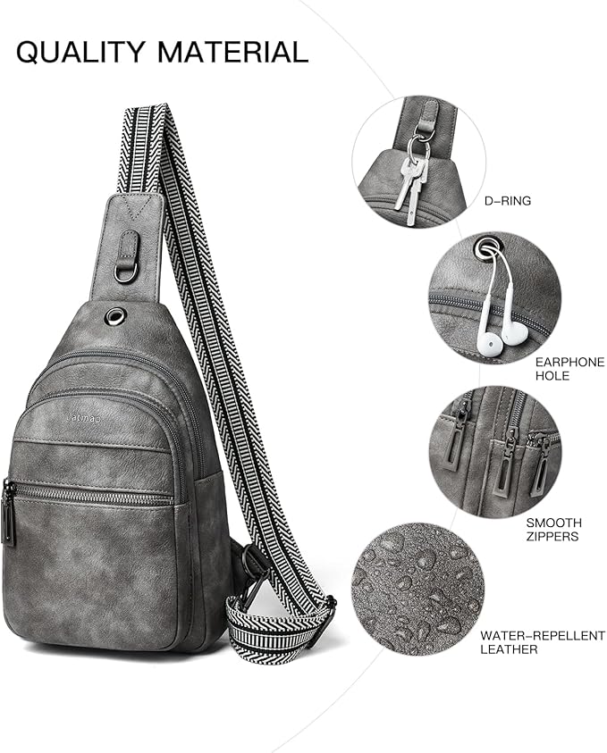 7L Sling Bag For Women Faux Leather Anti Theft Small Casual Daypack Backpack Fanny Pack Crossbody Chest Bags Purse Waterproof Dark Grey