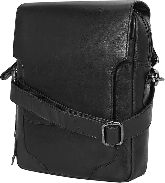 Pitaara Genuine Leather Crossbody Messenger Bag with Front Flap, Unisex, Full Grain Leather Shoulder Travel Bag, Tablet Bag