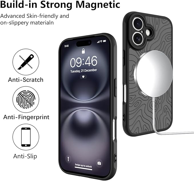 KANGHAR Case Compatible with iPhone 16 Plus Curly Line Pattern [Compatible with Magsafe] Cute Spiral Ripples Protective Magnetic Case for Girls Women Men 6.7"