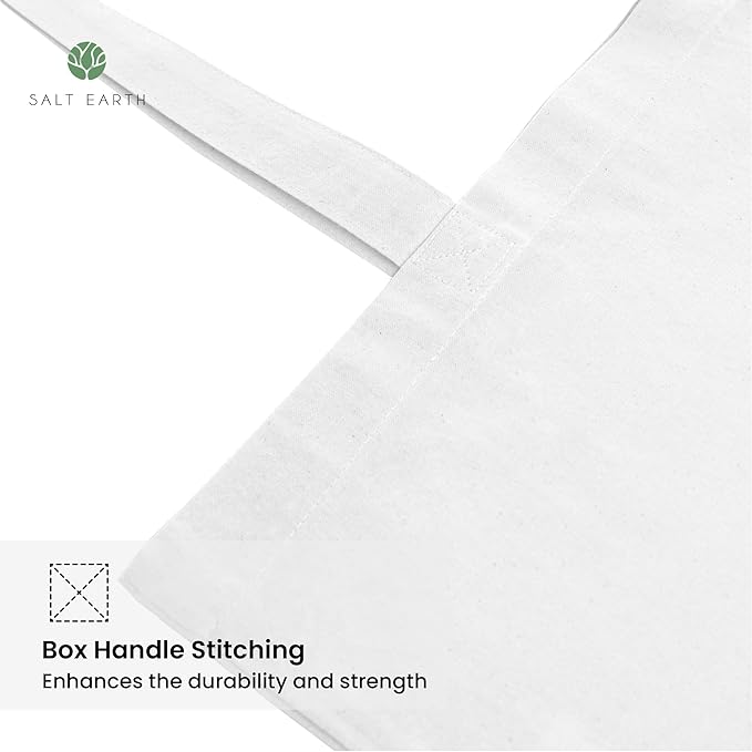 Salt Earth Pack of 5 | 6 | 12 | 24 | 48 – 100% Cotton Reusable Tote Bags – Bulk Grocery, Shopping, DIY, Beach & Gift Use