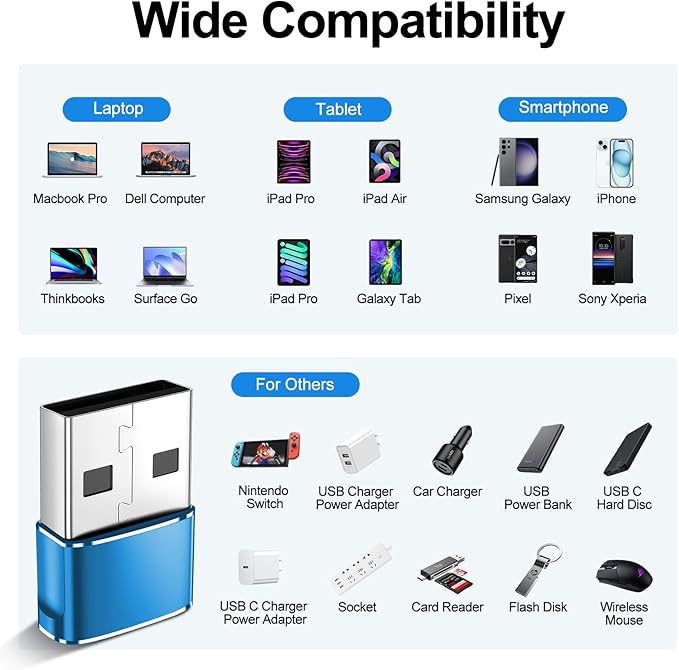 𝟒𝐏𝐚𝐜𝐤 𝐔𝐩𝐠𝐫𝐚𝐝𝐞𝐝 USB to USB C Adapter,Type-C Female to A Male Car Charger OTG Converter for Apple Watch Ultra 8 9 10,iPhone 16 15 14 13 Pro Max,Samsung S24,Nintendo Switch,AirPods,iPad,Car