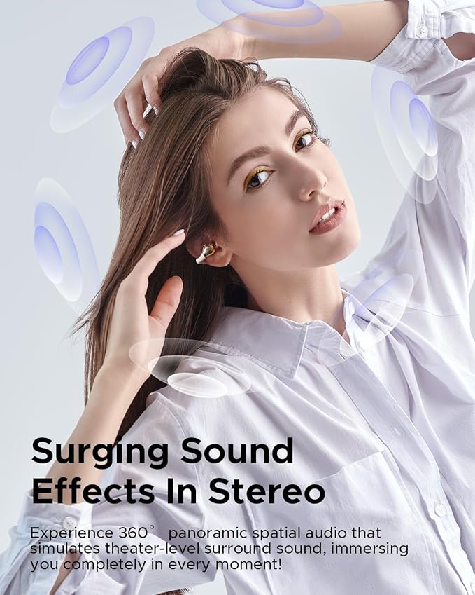 truefree B1 Open-Ear Wireless Earbuds, Bluetooth 5.4 Headphones with Spatial Audio, Ultra-Light Clip-On Fit, 25H Battery, Fast Charging, Multipoint Connection, App Customization, Workouts, Commute