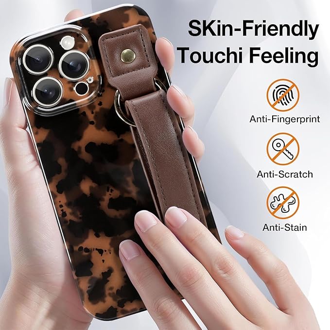 Phone Case for iPhone 14 Pro Max Case with Strap Lightweight Tortoiseshell TPU Slim Phone Cover for Women Girls Grily Brown Shockproof Phone Cover for iPhone 14 Pro Max, Tortoise Print