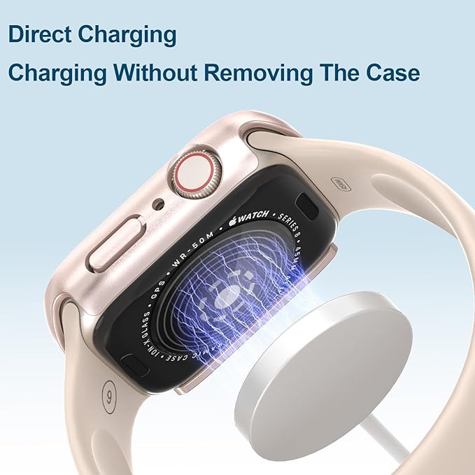 2 in 1 Waterproof Case for Apple Watch Screen Protector 41mm Series 7 8 9 Accessories with Tempered Glass Film Face Protective & PC Bumper Cover Compatible iWatch 41mm