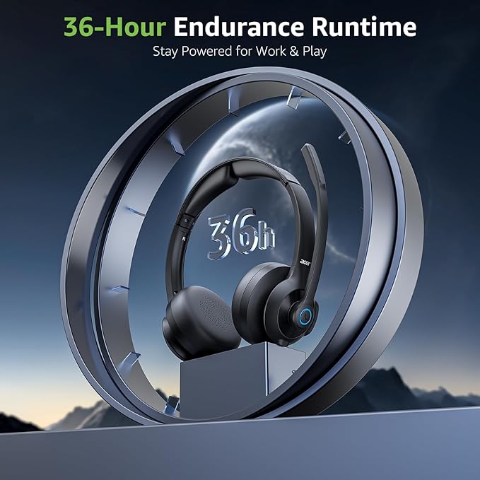 acer Wireless Headset with Mic for Work - 2.4G Bluetooth 5.3 Dual Mode Headphones,36Hrs Battery,ENC Crystal-Clear Calls Mic,USB Dongle for PC,Bluetooth Headset for Phone/Tablet, Home/Call Center
