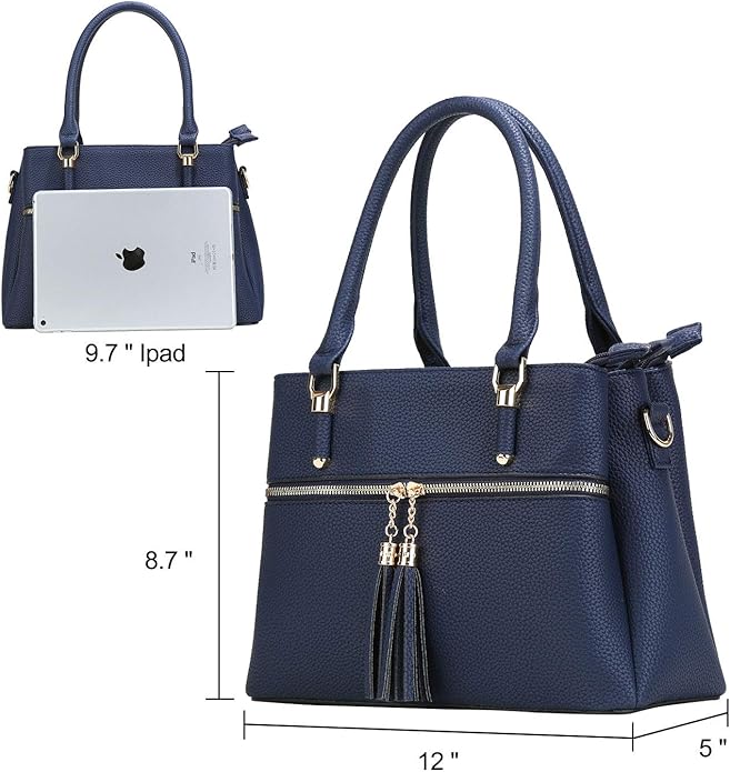 KKXIU Women Satchel Bags Handle Shoulder Handbags and Purses Pockets Zipper Leather Crossbody Bags