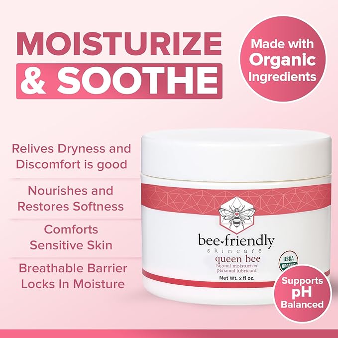 BeeFriendly Organic Vaginal Moisturizer, USDA Certified, Natural Vulva Cream For Dryness, Itching, Irritation, Redness, Chafing Of Vagina Due To Menopause & Thinning 2 oz