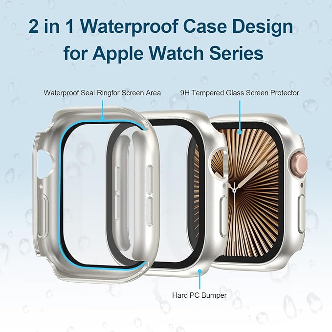 2 in 1 Waterproof Case for Apple Watch Screen Protector SE SE 2 SE 3(2025) Series 4 5 6 40mm Built-in Tempered Glass [Overal Protective] Ultra-Thin PC Bumper Cover Compatible iWatch