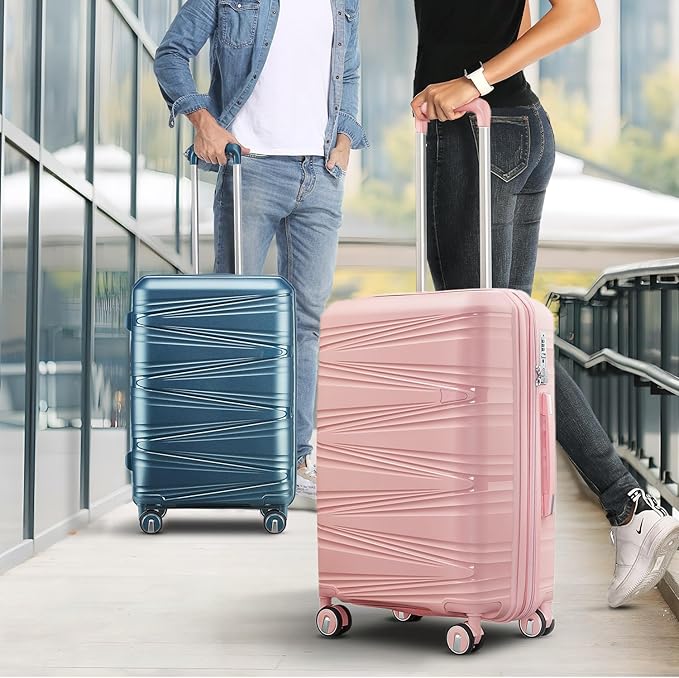 4-Piece Expandable Hardshell Luggage Set with TSA Lock (14/20/24/28) - Lightweight PP Suitcases, 360° Silent Spinner Wheels and Durable 100LB Handle for Air Travel (Peacock Blue)