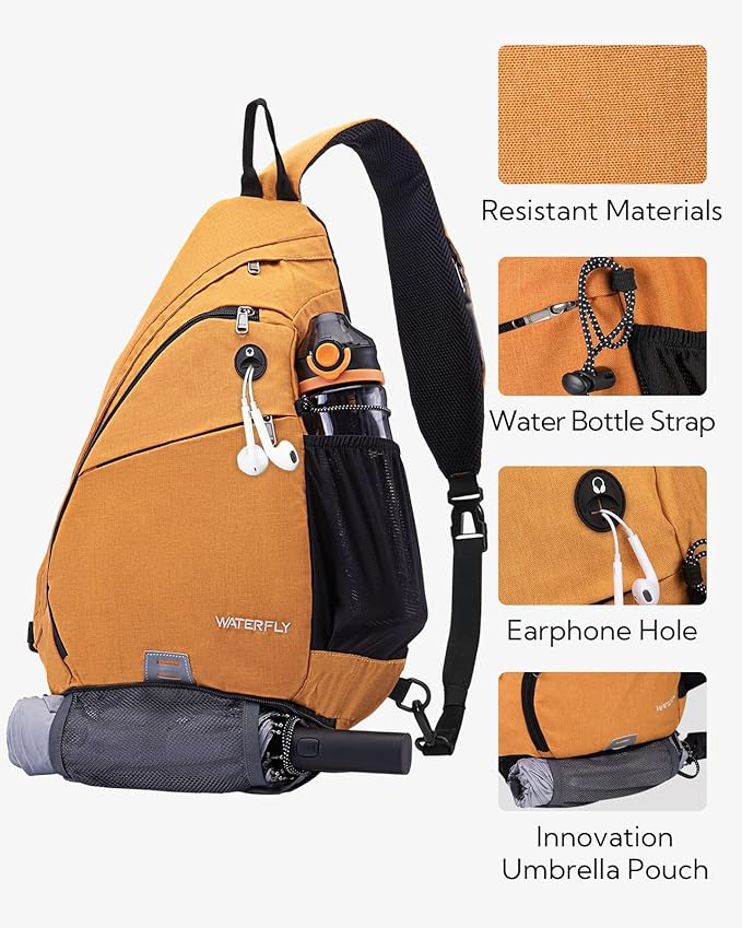 WATERFLY Sling Bag Crossbody Backpack: Over Shoulder Daypack Casual Cross Chest Side Pack