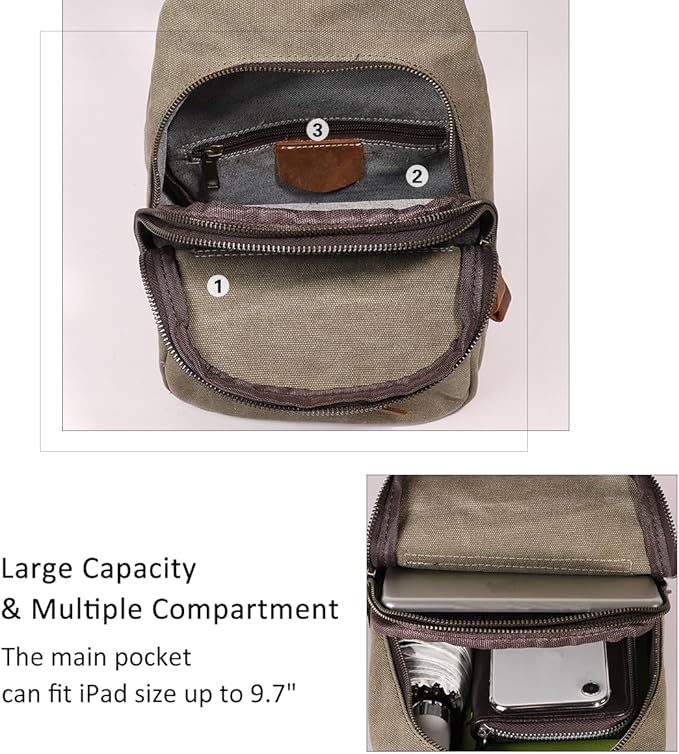 KL928 Canvas Sling Bag Crossbody Backpack Shoulder Casual Rucksack for Men Women,Olive Green