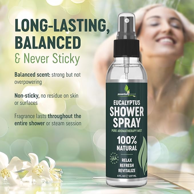 Pure Eucalyptus Shower Spray Big (8oz) - 100% Pure and Organic Oil - Eucalyptus Spray for Shower, Sauna and Spa - Steam Room Oil - Made in USA - Big (8oz)