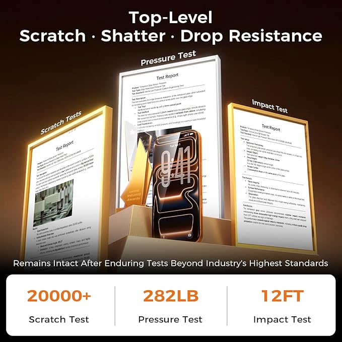 NeverBreak 9H+ Hardness for iPhone 17 Pro Screen Protector 12FT Military Grade Protection (Scratch, Shatter, Drop Resistance) Tempered Glass Full Edge Coverage Case Friendly 6.3" 2025, 2 Pack