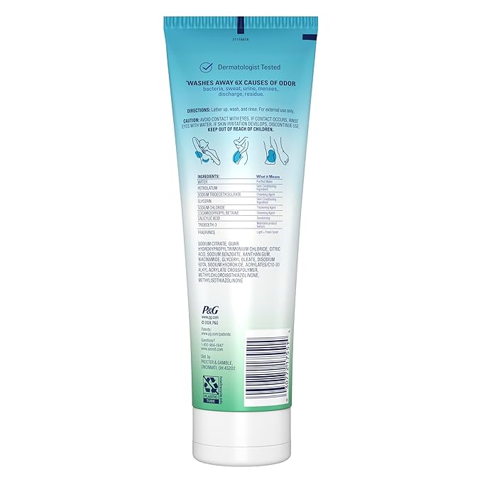 Secret Feminine Wash, 24 HR Deodorizing Feminine Body Wash for Women, Removes 6x Causes of Odor, PH Balanced, Safe to Use Everywhere, Light & Fresh, 8.0 oz