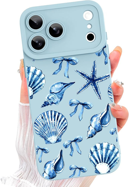 ZIYE Designed for iPhone 17 Pro Max Case Blue Seashell Bow Pattern with Camera Protection,Soft TPU Silicone Rubber Protective Cover Cute Design Cases Compatible with iPhone 17 Pro Max 6.9 Inch
