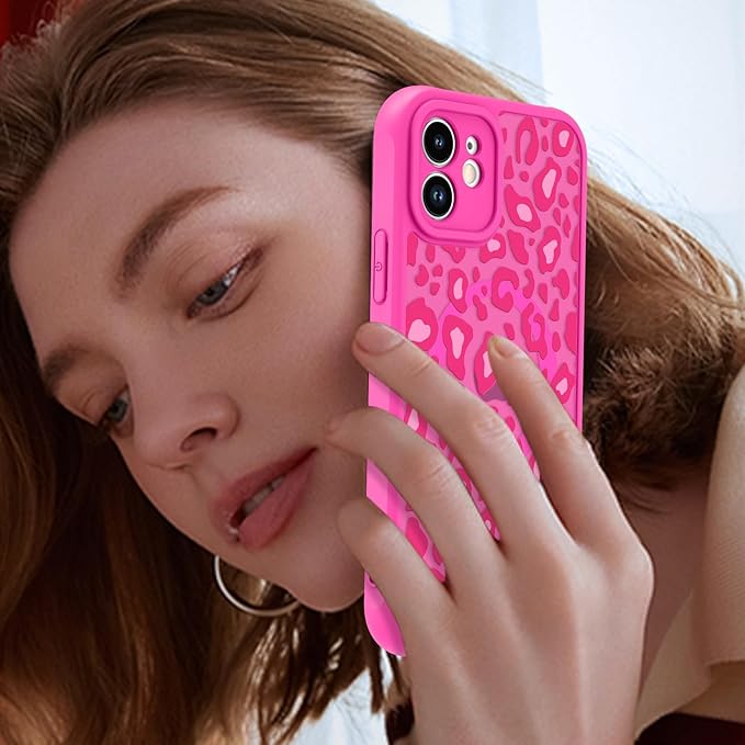 KANGHAR Case for iPhone 12 Hot Pink Leopard Printed Pattern Cute Cheetah [Compatible with Magsafe] Protective Magnetic Case for Girls Women 6.1"