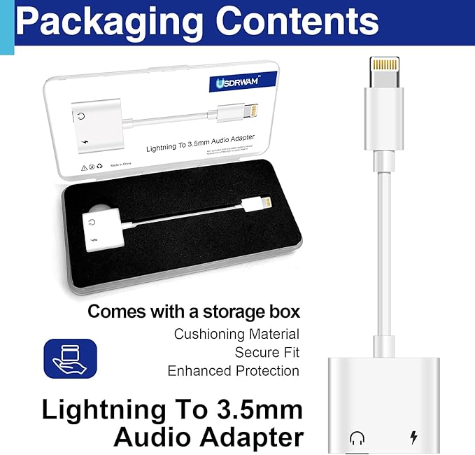 Lightning to 3.5 Mm Headphone Jack Adapter for iPhone, iPhone Aux Adapter Converter Dongle Audio Cable Compatible with All Models Before Apple 14