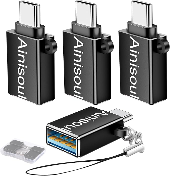 USBC to USB Adapter 4 Pack,USB C to A Adapter,USB C Male to USB Female Connector,USBA OTG Cable Converter for iPhone 16 15,MacBook Pro,Car Play,Black