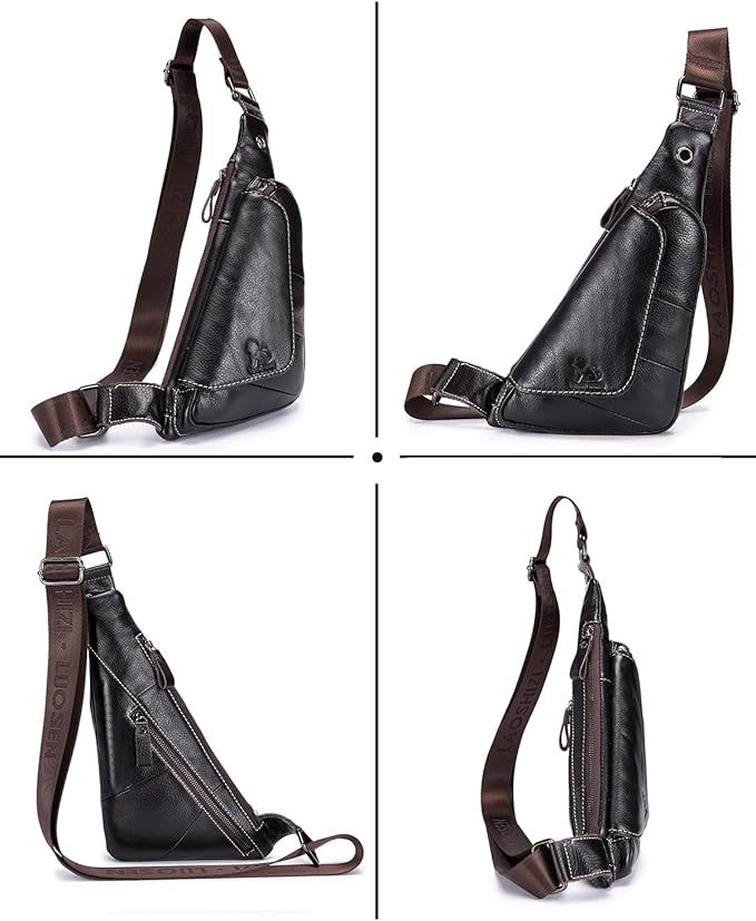 pundarika Genuine Leather sling bag for men women casual crossbody backpack small shoulder bag chest bag