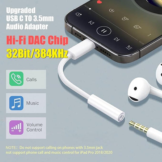 [32Bit/384KHz] USB C to 3.5 mm Headphone Jack Adapter, USB C Headphone Audio Jack Cable Cord Hi-Fi DAC Chip Support Audio Sample Rate, Compatible for iPhone 15, Pixel,iPad, Galaxy S22 S21 Ultra etc