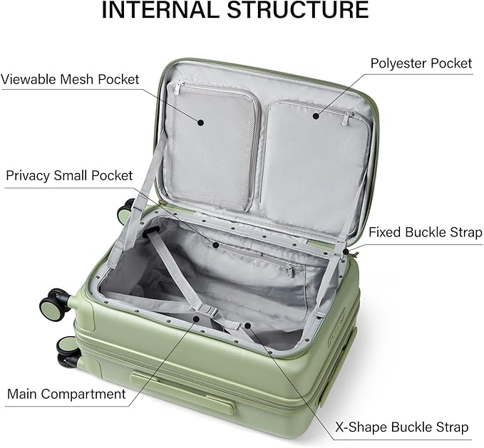 MILADA Expandable Checked Luggage 24 Inch Top Opening Travel Luggage Hard Shell Suitcases with Wheels TSA Approved Luggage Trunk Rolling Medium Checked Suitcase, Bamboo Green