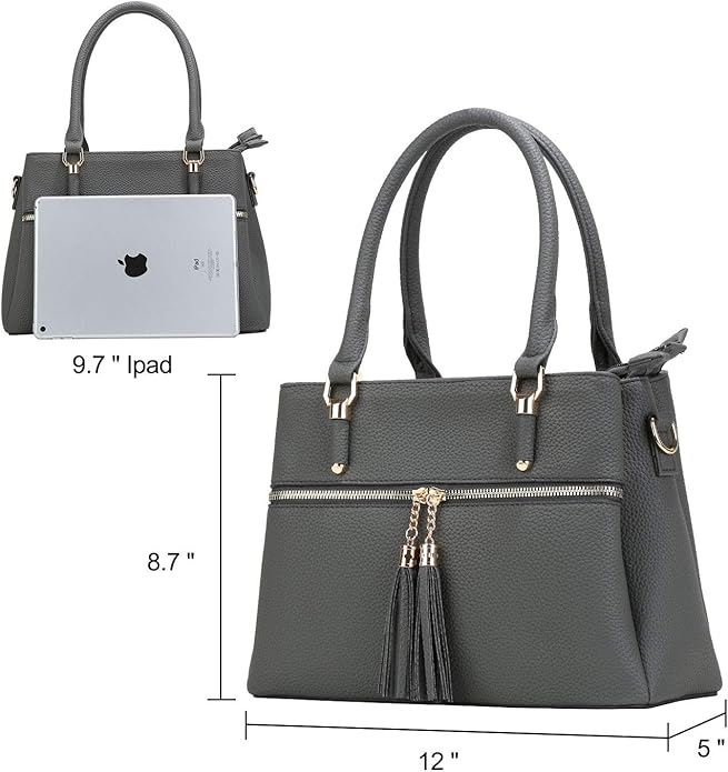 KKXIU Women Satchel Bags Handle Shoulder Handbags and Purses Pockets Zipper Leather Crossbody Bags