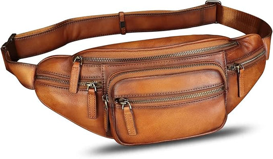 Genuine Leather Fanny Pack for Women and Men Vintage Handmade Leather Waist Bag Sling Bag Backpack Purse Crossbody Bags (Brown)