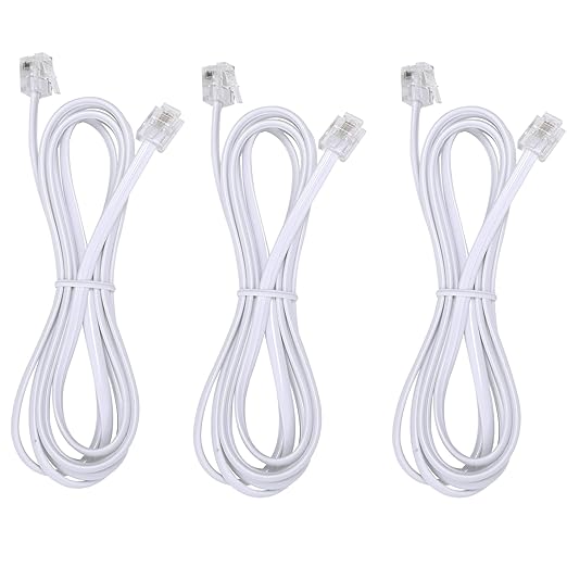Telephone landline Extension Cord Cable Cord with Standard RJ-11 6P4C Plug (3Ft-3Pack, White)