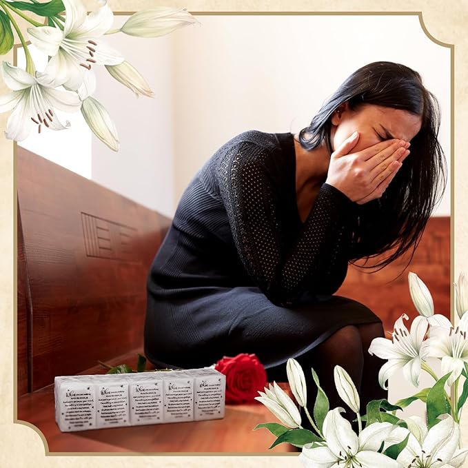 Sinmoe 60 Bulk Funeral Tissues Keepsakes Memorial Facial Pocket Tissues Favors Inspirational Poem 3 Ply Mini Travel Size Tissue Packs Memorial for Guests Relatives Family
