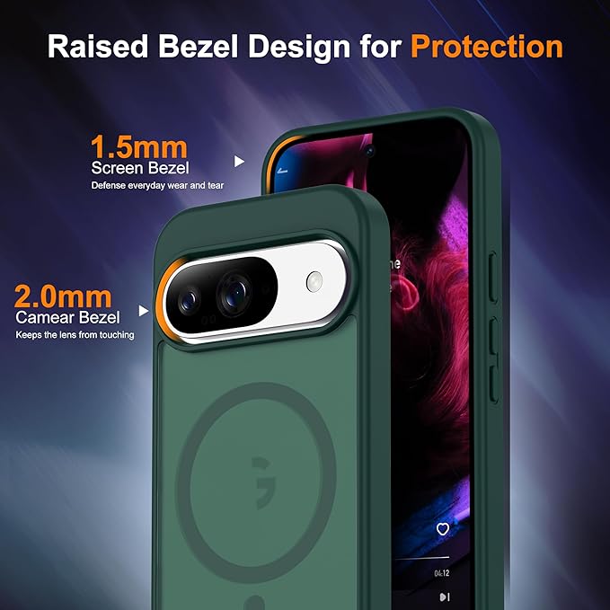 Compatible with Google Pixel 9 Case & Google Pixel 9 Pro Case with Magnetic [Compatible with Mag-Safe] Slim Translucent Matte Phone Cases with Anti-Fingerprint Tech, Green