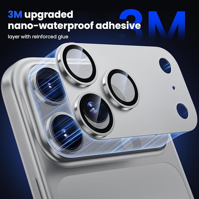 WSKEN for iPhone 17 Pro Camera Lens Protector, [Military Grade Shatterproof] [Strong Adhesion] Metal Aluminum Alloy Tempered Glass Camera Screen Protector, Silver Titanium