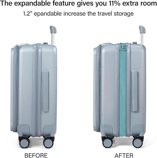 MILADA Expandable Checked Luggage 24 Inch Top Opening Travel Luggage Hard Shell Suitcases with Wheels TSA Approved Luggage Trunk Rolling Medium Checked Suitcase, Grey