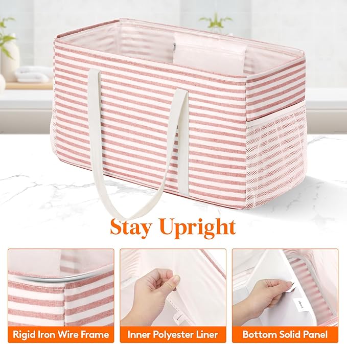 Lifewit Extra Large Tote Bag, Reusable Grocery Bags with Metal Wire Frame and Handles, Standing Utility Foldable Shopping Bags for Storage, Picnics, Beach, Pool, Laundry, Car, Camping, 1 Pack, Pink