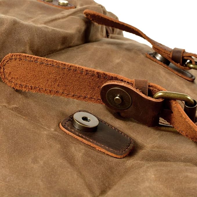 WUDON Leather Backpack for Men, Waxed Canvas Shoulder Rucksack Carry-On Travel Backpack